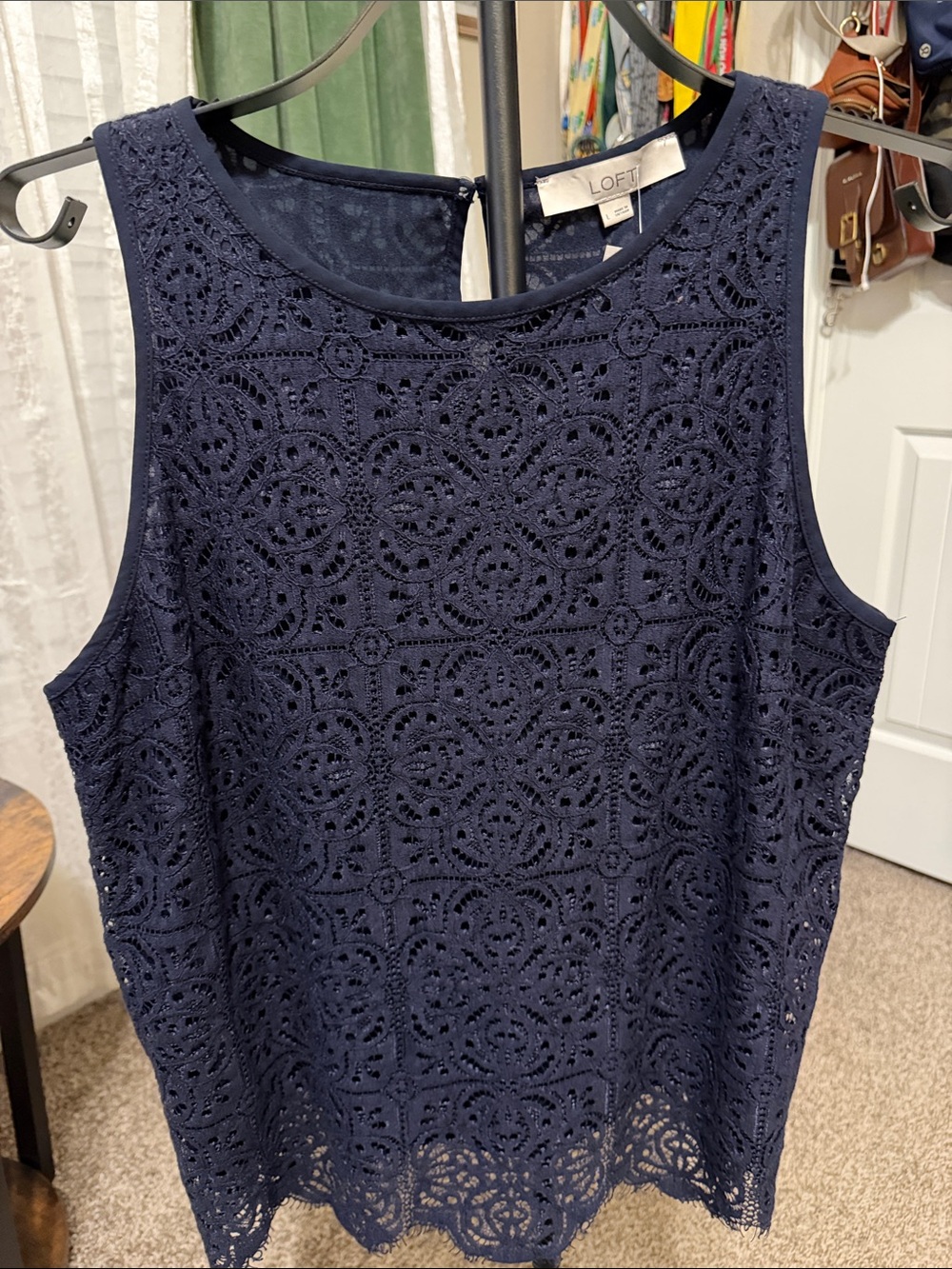LOFT Navy Crochet Lace Sleeveless Top